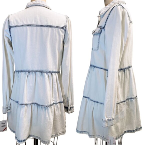 Free People White Wash Denim Shirt Dress - Picture 3 of 9